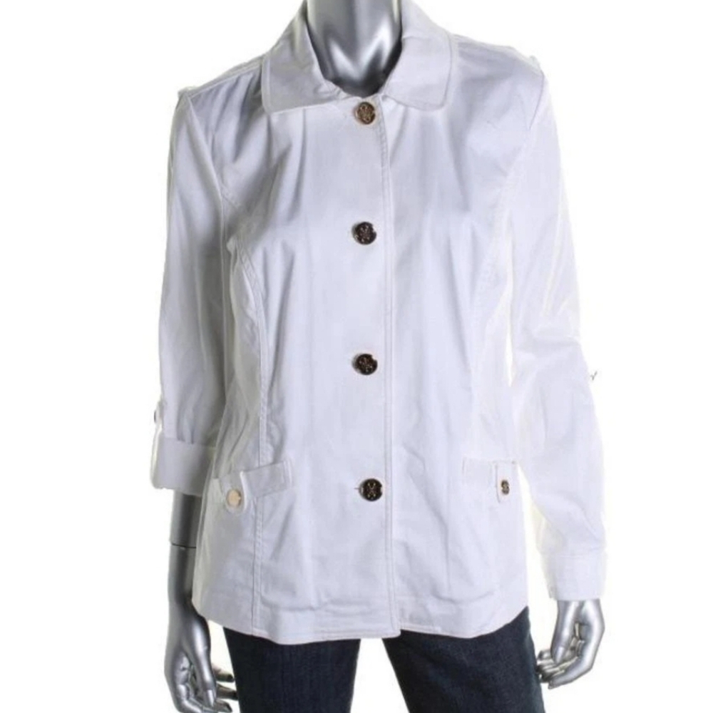 CHARTER CLUB White Cotton Adjustable Sleeves Fitted Spring|summer Blazer Jacket